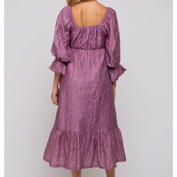 PinkBlush Mauve Pink Metallic Floral Maternity Midi Dress - Picture 3 of 4